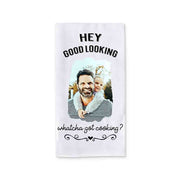 Funny cartoon effect towel with photo and whatcha got cooking quote