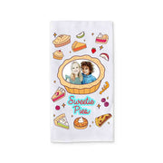 Cute photo kitchen towel with pie illustrations and Sweetie Pies text