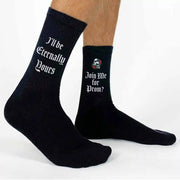 Super cool promposal socks custom printed with gothic vibe design make the perfect gift for your prom date.