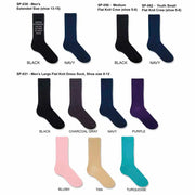 Flat knit dress socks color and size choice selections available for printed designs.