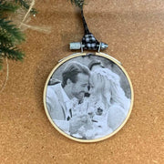 Special first holiday ornament custom printed and personalized using your own photo for a memory keepsake gift.