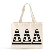 Front view of Delta Delta Delta small black and whie stripe tote bag