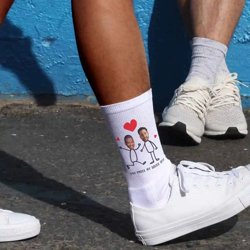 A great pair of valentines socks for him. Makes a great gift idea for husband or boyrfriend. Knock their socks off with a pair of these custom printed socks!
