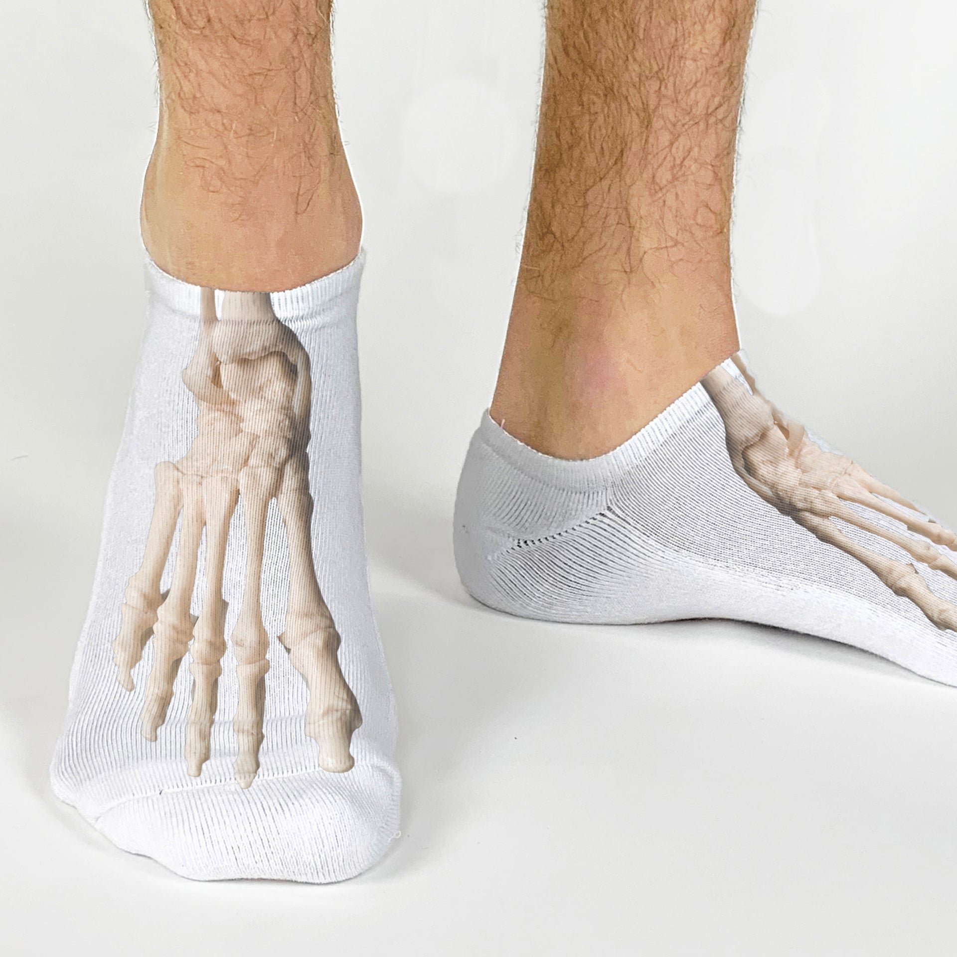 Sockprints foot bones no show socks with detailed skeleton anatomy design printed on soft white cotton socks