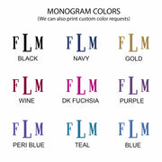 Monogram color options for large canvas tote bag.