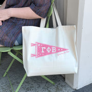 Gamma Phi Beta Collegiate Pennant design on a large canvas tote bag