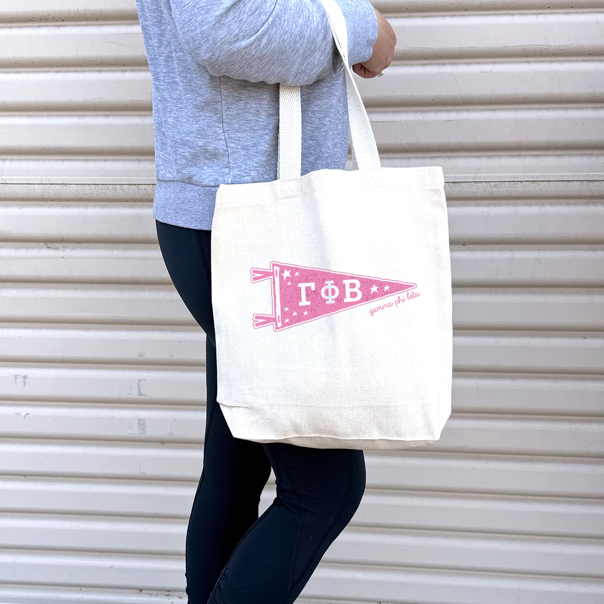 Gamma Phi Beta Medium Pennant Tote on white background