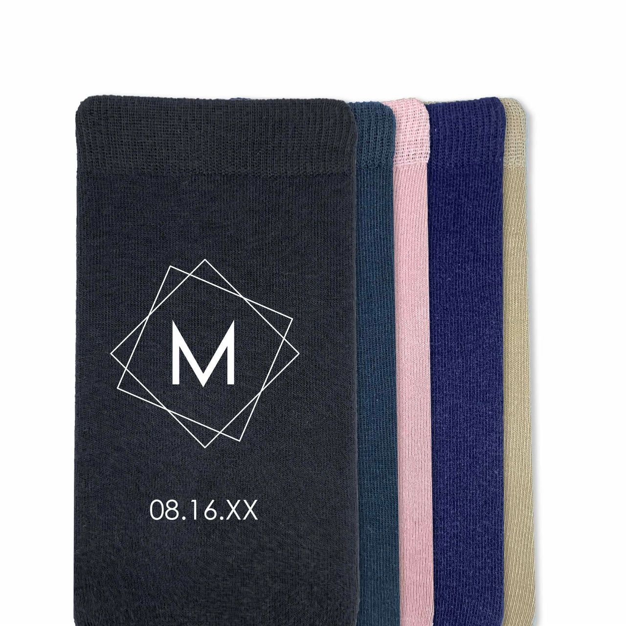 Geometric Monogram Wedding Socks – Personalized Initial & Wedding Date Socks