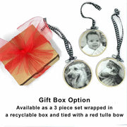 Gift box option for photo ornaments with your own photos.
