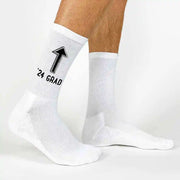 Printed on our cotton crew socks these socks make a great graduation day gift for the Class of 2024!