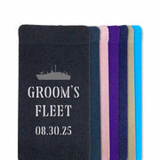 Grooms fleet personalized military themed wedding socks designed for all branches of the US military make these a special wedding keepsake for all your navy groomsmen.