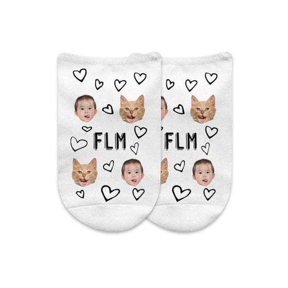 Monogrammed Socks with a Face and Heart Design