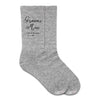 Cotton socks printed with grooms man wedding role and stylized with fun saying one of the guys printed on the outside of both socks.
