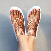 Sockprints henna foot tattoo no show socks in soft white cotton blend with boho-inspired design