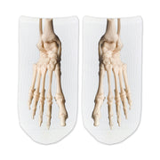 Foot bones anatomy no show socks with realistic skeleton design printed on top of white socks