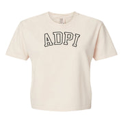 Alpha Delta Pi Comfort Colors boxy crop t-shirt featuring the sorority name in block letters 