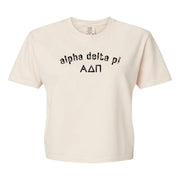 Alpha Delta Pi Comfort Colors boxy crop t-shirt featuring the sorority name and Greek letters design