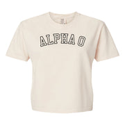 Alpha Omicron Pi Comfort Colors boxy crop t-shirt featuring the sorority name in block letters 