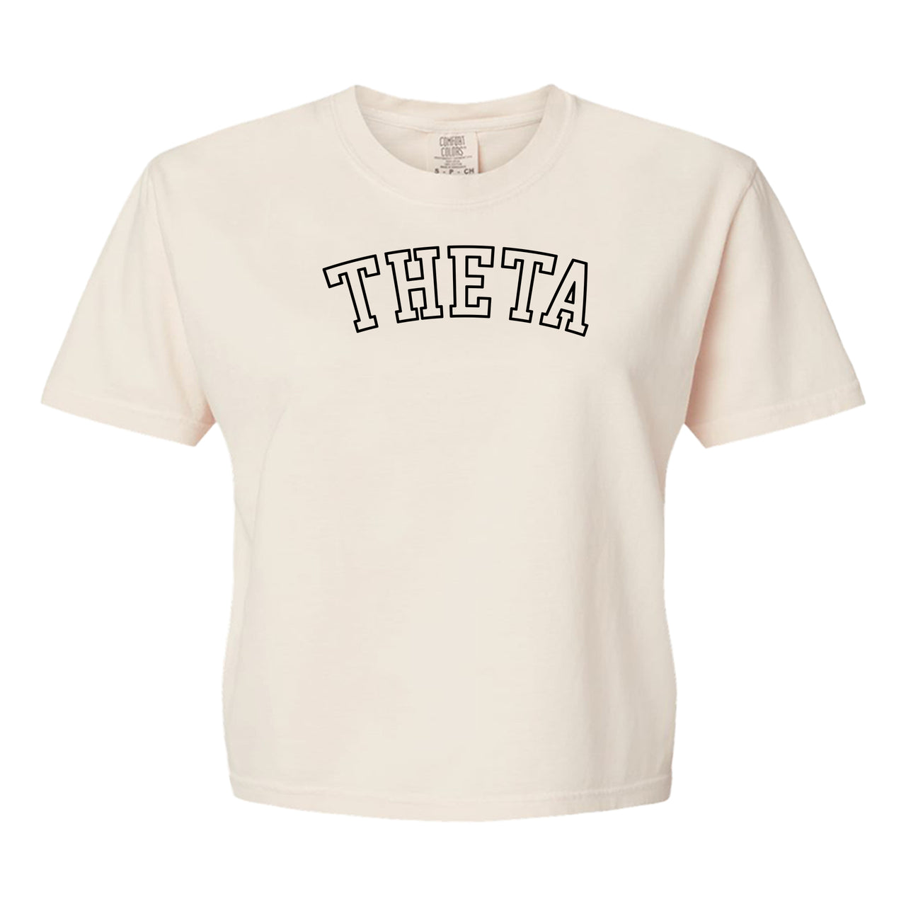 Kappa Alpha Theta Comfort Colors boxy crop t-shirt featuring the sorority name in block letters 