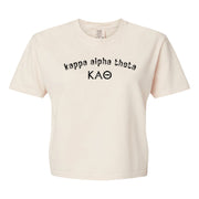Kappa Alpha Theta Comfort Colors boxy crop t-shirt featuring the sorority name and Greek letters design