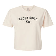 Kappa Delta Comfort Colors boxy crop t-shirt featuring the sorority name and Greek letters design