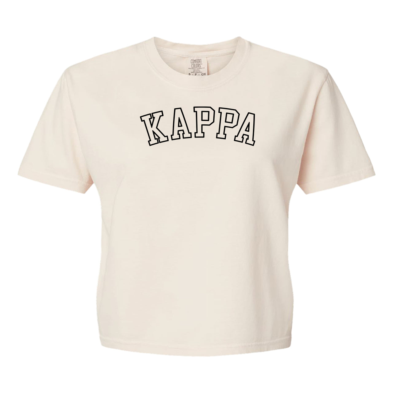 Kappa Kappa Gamma Comfort Colors boxy crop t-shirt featuring the sorority name in block letters 