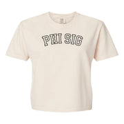 Phi Sigma Sigma Comfort Colors boxy crop t-shirt featuring the sorority name in block letters 