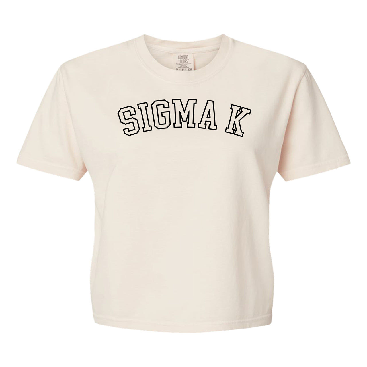 Sigma Kappa Comfort Colors boxy crop t-shirt featuring the sorority name in block letters 