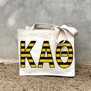 KAT Sorority Stripe Tote in Front  small gray tote bag