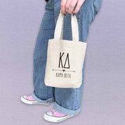 Kappa Delta sorority name boho design digitally printed on the perfect mini size natural canvas tote bag