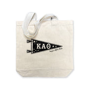 Kappa Alpha Theta collegiate pennant medium size canvas tote bag featuring Kappa Alpha Theta Greek letters on a white background