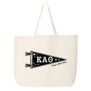 Kappa Alpha Theta collegiate pennant large canvas tote bag featuring Kappa Alpha Theta Greek letters on a white background