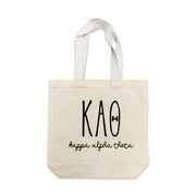 Kappa Alpha Theta small canvas tote bag featuring striped Kappa Alpha Theta Greek letters on a white background