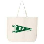Kappa Delta collegiate pennant large canvas tote bag featuring Kappa Delta Greek letters on a white background