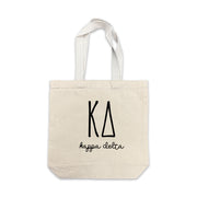 Kappa Delta small canvas tote bag featuring striped Kappa Delta Greek letters on a white background