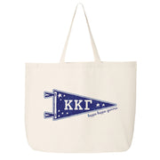 Kappa Kappa Gamma collegiate pennant large canvas tote bag featuring Kappa Kappa Gamma Greek letters on a white background