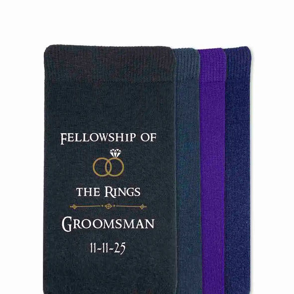LOTR custom printed wedding socks make a great gift for the wedding party available in various colors and sizes.