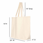 Large canvas tote bag sizing chart.