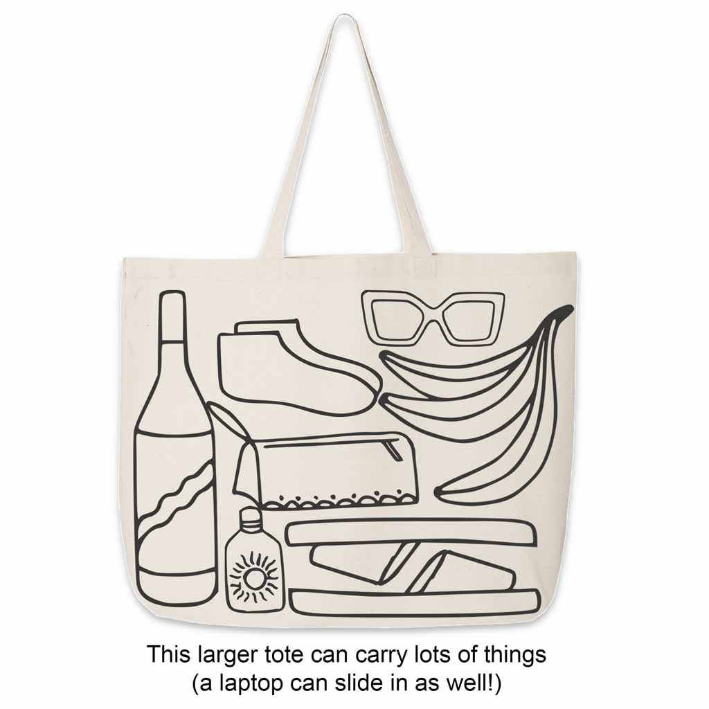 Large canvas tote bag size chart.