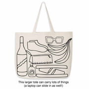 Large canvas tote bag size chart.