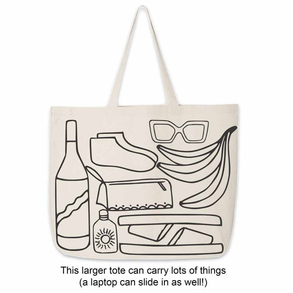 Large canvas tote bag sizing.