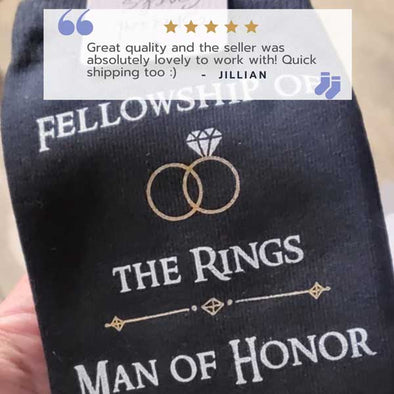 Lord of the Rings inspired wedding design for personalized wedding socks for the wedding party
