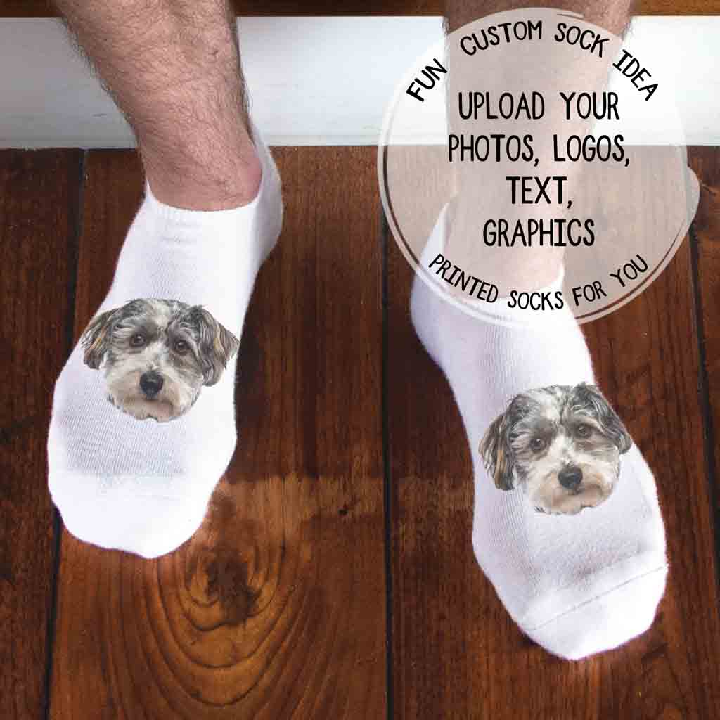 Customizable size x-large no show socks designed for adding your own photos, text, logos, or custom artwork.