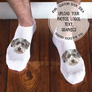 Customizable size x-large no show socks designed for adding your own photos, text, logos, or custom artwork.