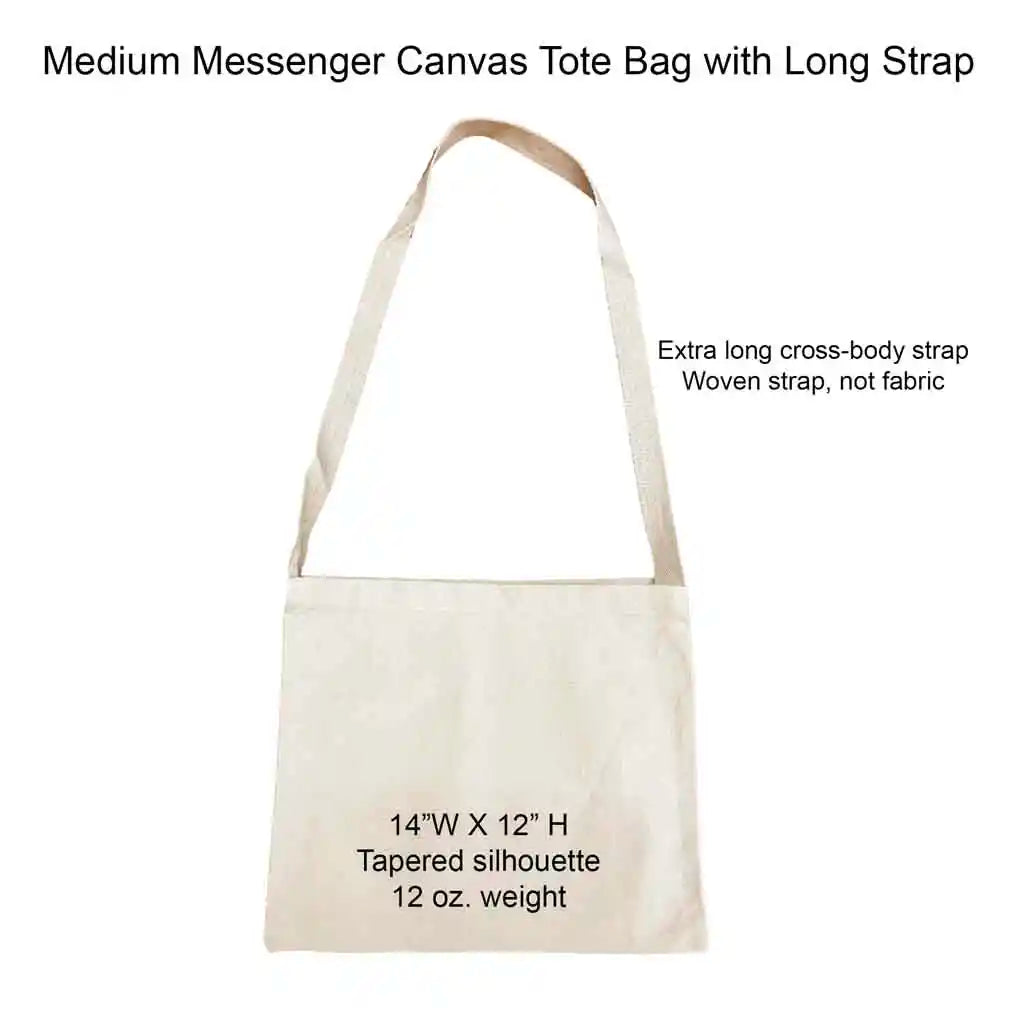 Medium Canvas Messenger Tote with long strap printed with Delta Delta Delta sorority. 