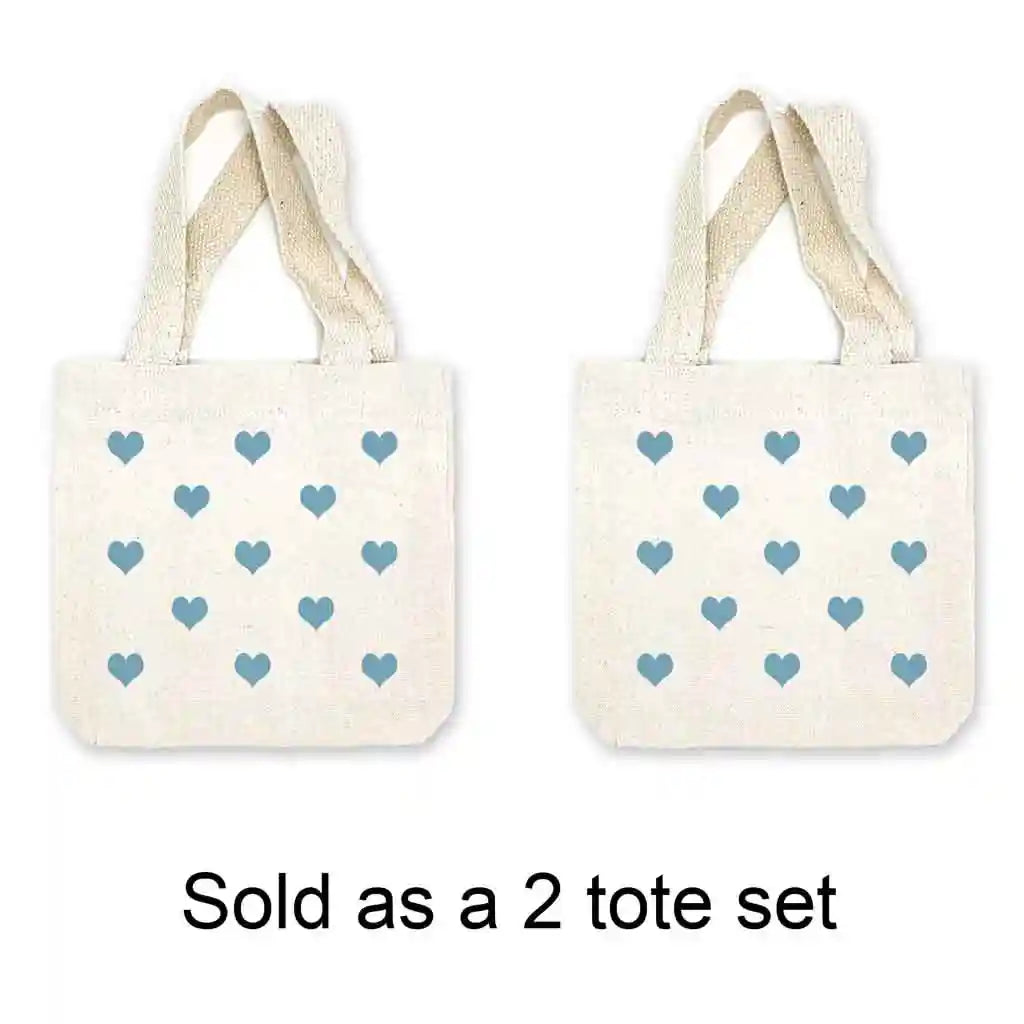 All over heart design digitally printed on mini gift bags sold as a set of two.