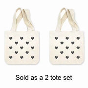 Set of two mini tote gift bags digitally printed with valentine hearts.