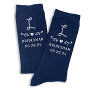 Flat knit dress socks custom printed with a western ranch theme design and personalized with your wedding role and date.