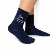 The ring is safe with me ring bearer digitally printed on flat knit dress socks are perfect for your big day.