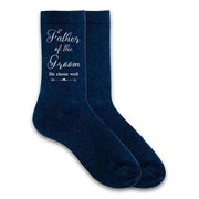 He chose well fun saying digitally printed in stylized font with father of the groom wedding role design on cotton socks.